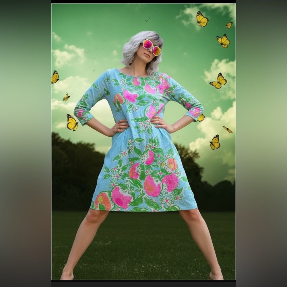 Lilly Pullitzer Lemon Print Dress Blue Green